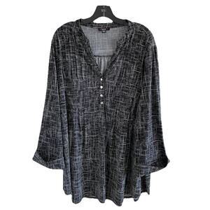 COCOMO Womens 3/4 Sleeve Top Pin Tuck Tunic 3X Black White Abstract Flowy